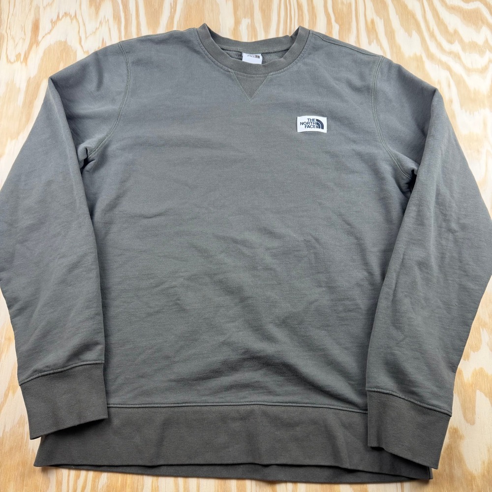 The North Face Mens Crewneck Sweatshirt Olive Green Logo Patch Fleece Large